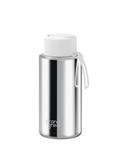 Frank Green Chrome Silver Ceramic Reusable Bottle with Cloud Flip Straw Lid 1000ml (34oz)