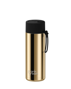 Frank Green Chrome Gold Ceramic Reusable Bottle with Midnight Flip Straw Lid 595ml (20oz)