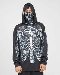 Mens Tops: The Mad Hueys SKELETON HUEYS | UPF 50+ HOODED MASKED FISHING JERSEY