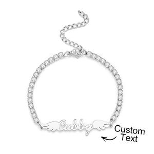 Custom Name Elegant Angel Wings All Diamonds Bracelet