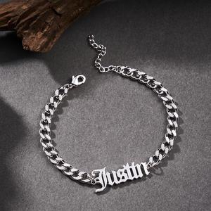 Valentines Day Gift 2024: Custom Name Men's Stainless Steel Curb Chain Cuban Bracelet