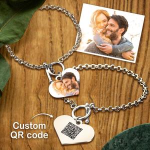 Valentines Day Gift 2024: Custom QR Code Bracelets Personalised Photo Bracelet with Heart Pendant