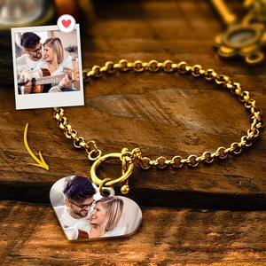 Valentines Day Gift 2024: Personalized Photo Bracelet with Heart Pendant