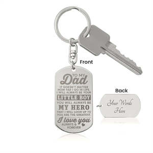 To My Dad Your Little Hero Keychain with Engraving On The Back