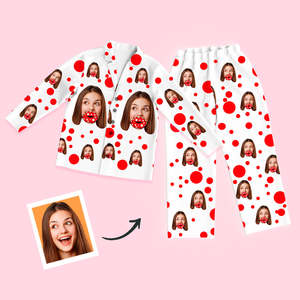 Custom Face Red Lips Long Sleeve Unisex Pajamas Set