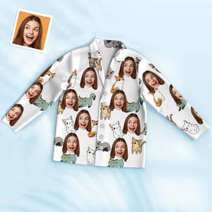 Custom Photo Face Pajama Cartoon Cat Cute Home Gifts