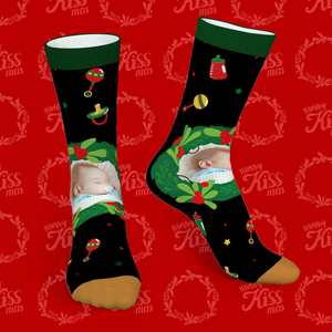 Personalized Photo Socks Christmas Mistletoe and Feeding Bottle Socks Gifts for Family
