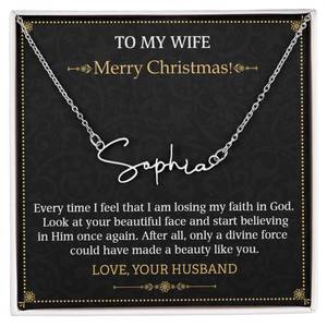 To My Wife Merry Christmas: Signature Style Name Necklace To my Wife Merry Christmas