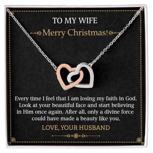 To my Wife Merry Christmas Interlocking Hearts necklace