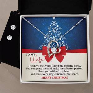 Forever Love Necklace + Clear CZ Earrings - To My Wife - Merry Christmas