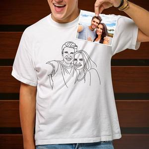 Custom Line Art T-shirt with Your Photo, Gift for Couples