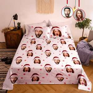 Personalized Photo Double Bedding Sheet And Duvet Cover Pillowslip Set Christmas&hellip;