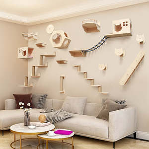 Affordable Pet Accessories: Pet Cat Climbing Frame Wall Type Solid Wood Wall Hanging Platform Ladder Pets Accessories