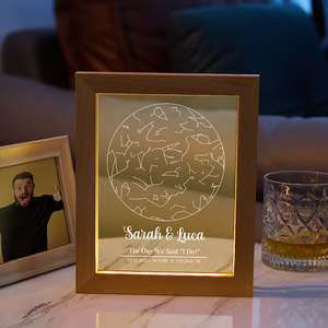 Specials Gifts: Custom Engraved Star Map Print Constellation Print Night Light with Wood Frame
