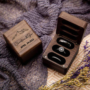 Personalized Triple Slot Ring Storage Wedding Engagement Proposal Wood Ring Box