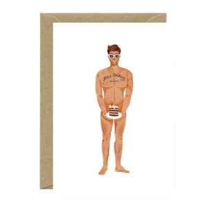 Guy with A Cake Greeting Card