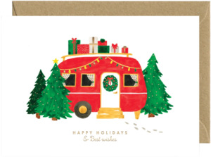 Gold Xmas Caravan Greeting Card