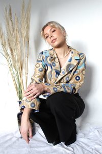 Products: My Moment Blazer Cropped - blue circles - Enchantress