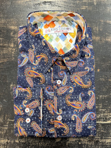 English Laundry: English Laundry - John Lennon LS Shirt - Paisley Navy Orange