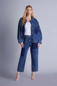 Please: Please - Faded-Effect Patch Detailing Straight Jean - Blu Denim