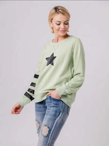 Mi Moso: Mi Moso - Stripes On Sleeve Sweater - Sage