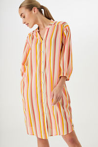 Dresses 1: Garcia - Tropical Stripe Dress - Off White/Multi