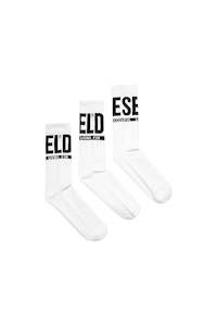 Diesel: Diesel - SKM-Ray-Three-Pack-Cushioned Socks - White/Black