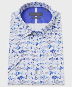 Guide London: Guide London - Fishy SS Shirt - White/Blue