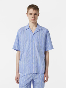 Scotch & Soda - Embroidered Stripe Relaxed Fit SS Shirt - Seersucker Sky Blue