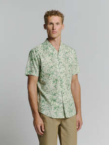 No Excess - Revers Collar Print SS Shirt - Green