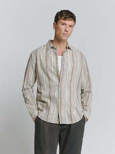 No Excess - Slub Multi Coloured Stripes Shirt - Blue