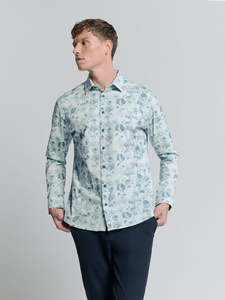 No Excess: No Excess - Allover Printed Stretch Shirt - Chalk