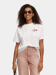 Maison Scotch: Maison Scotch - Loose Fit Wildflower Artwork Tee - White