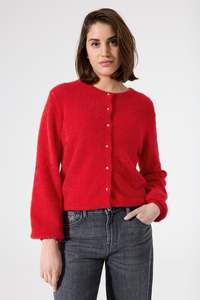 Garcia: Garcia - Gold Button Knit Cardigan - True Red