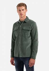 No Excess: No Excess - Buttoned Velvet Overshirt - Dark Green