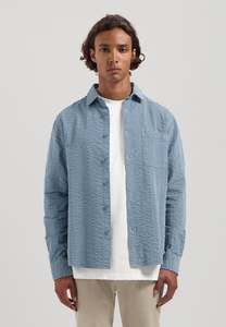 Dstrezzed 1: Dstrezzed - Patric Seersucker Ribcord Shirt - Mist Blue