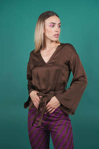 Products: D'Elle - V-Neck Blouse - Espresso