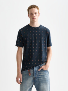 Scotch Soda: Scotch & Soda - Micro Printed Regular Fit Tee - Cosmic Sky Ditsy Carbon