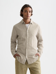 Scotch Soda: Scotch & Soda - Microcheck Poplin Shirt - Green Moss Micro Check