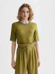 Maison Scotch - Stripe Trim SS Pullover - Green Moss