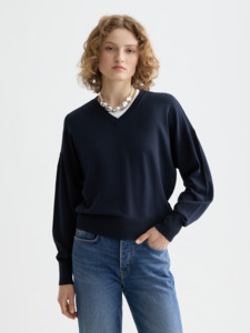 Maison Scotch: Maison Scotch - Essential V-Neck Relaxed Fit Pullover - Night