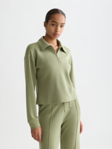 Maison Scotch: Maison Scotch - Quarter Zip Tencel Sweatshirt - Oil Green