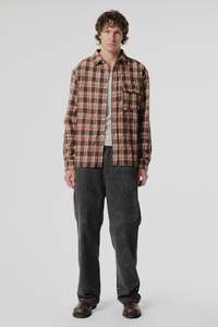 Shirts: Beach Brains - LS Pocket Shirt - Brown/Red Check