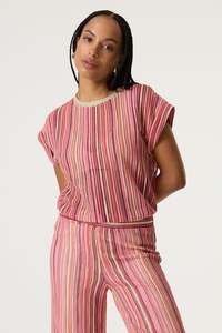 Garcia: Garcia - Candy Stripe SS Pullover - Coral Crush