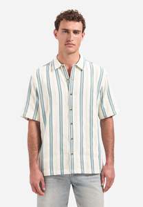No Excess - Woven Stripe SS Shirt - Seablue