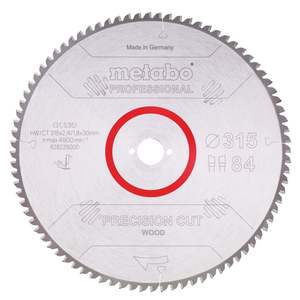 Saw Blades: Metabo 315x30mm Z84 WZ 5 Neg. Precision Cut Wood Saw Blade - Professional