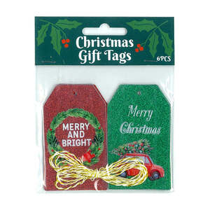 Xmas Gift Tag w/ String 6pk