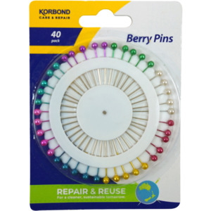 Haberdashery: Korbond Berry Pins 40pk