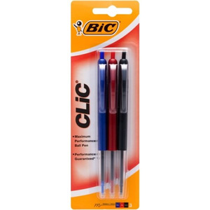 Bic H/Sell Clic Pens 3pk - Asstd
