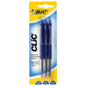 Bic H/Sell Clic Pens 3pk - Blue